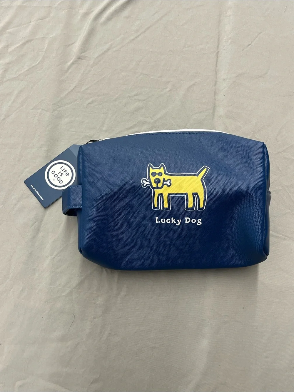 Life Is Good Navy & Yellow Lucky Dog Travel Pouch New with Tags